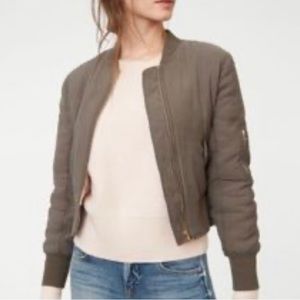 Club Monaco Lindawanna Bomber Puffer Jacket - Olive Green / Grey - XS